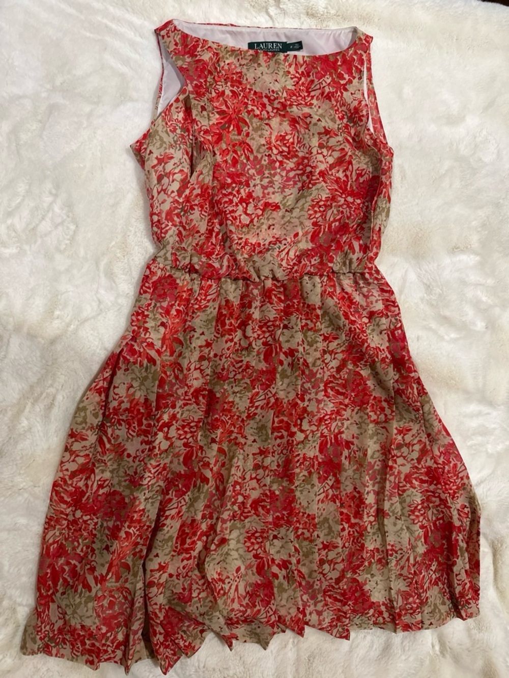 Lauren Ralph Lauren Red and Cream Floral Midi Dress